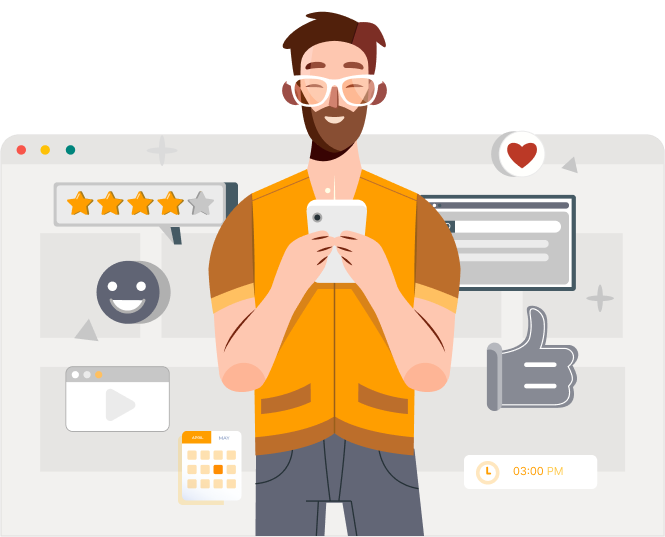 Illustration of two people interacting with a cloud-based system